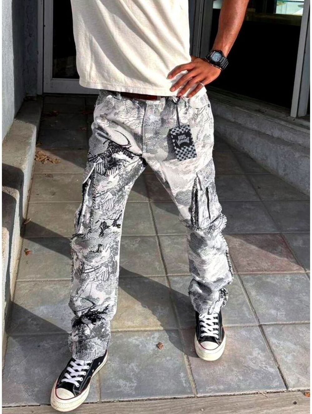 Rebel Vengeance Grim Raper Tapestry Cargo Pants 36"
